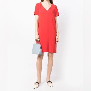 Paule Ka Paris Envers Crepe Mini Shift Dress in Red 42 FR 10 US $759 MSRP